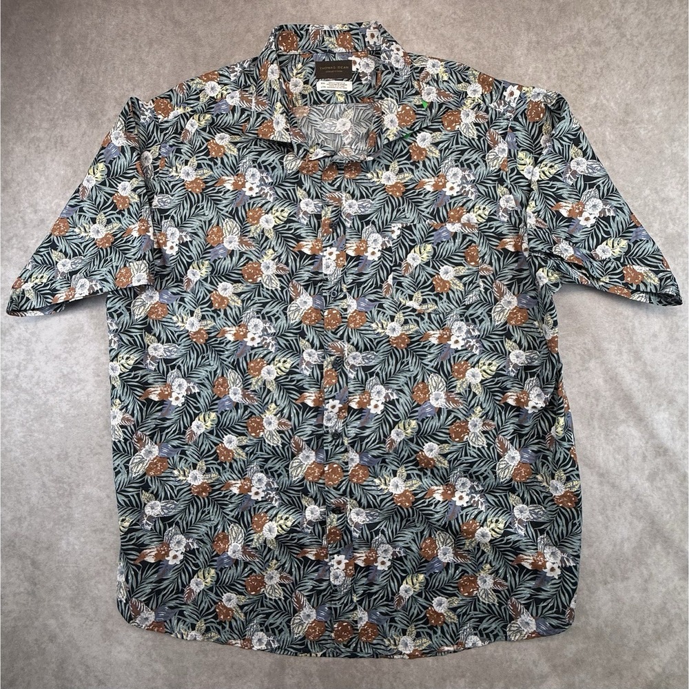 Thomas Dean Collection Mens XXL Blue Floral Stretch Short Sleeve Button Up Shirt - Picture 4 of 9